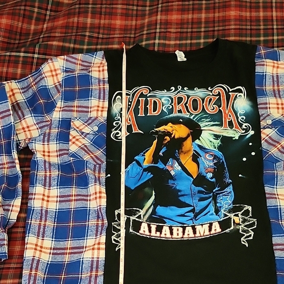 NWOT Blue, Red & White Plaid and Black Graphic Kid Rock Shirt - Picture 5 of 7